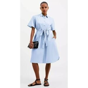 NWT French Connection Button Shirt Dress Womens Large Light Blue Flaw Read Descr